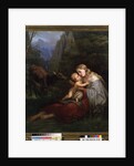 Genevieve de Brabant and her child abandoned in the wild forest by W. Herbig