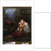Genevieve de Brabant and her child abandoned in the wild forest by W. Herbig