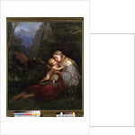 Genevieve de Brabant and her child abandoned in the wild forest by W. Herbig