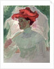 Woman with Red Hat and Parasol by Frank Duveneck
