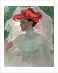 Woman with Red Hat and Parasol by Frank Duveneck