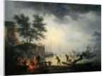 Sunrise, A Coastal Scene with Figures around a Fire, 1760 by Claude Joseph Vernet