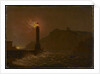 A Lighthouse on fire at night by Joseph Wright of Derby
