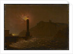 A Lighthouse on fire at night by Joseph Wright of Derby
