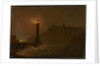 A Lighthouse on fire at night by Joseph Wright of Derby