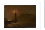 A Lighthouse on fire at night by Joseph Wright of Derby