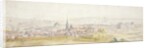 Distant view of a town with a chateau on the right by Adam Frans van der Meulen