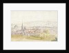 Distant view of a town with a chateau on the right by Adam Frans van der Meulen