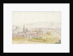 Distant view of a town with a chateau on the right by Adam Frans van der Meulen