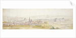 Distant view of a town with a chateau on the right by Adam Frans van der Meulen