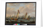 A marine sham-fight on the Y before Amsterdam, before 1710 by Abraham Storck