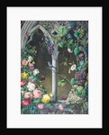 Bunches of Roses, Ipomoea and Grape-vines, Around an Arcade in a Fanciful Gothic Style, Two Birds, Species Unknown, and a Tiger Moth by Eugene Joseph Prevost