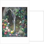 Bunches of Roses, Ipomoea and Grape-vines, Around an Arcade in a Fanciful Gothic Style, Two Birds, Species Unknown, and a Tiger Moth by Eugene Joseph Prevost