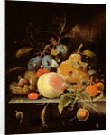 Still Life of Fruit and Nuts on a Stone Ledge by Abraham Mignon