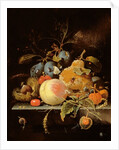 Still Life of Fruit and Nuts on a Stone Ledge by Abraham Mignon