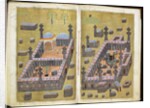 MS.343.f15v-16r The mosques at Medina & Mecca, from `Reasons for Charity', by Mustafa Al-Shukri, 1160 by Persian School