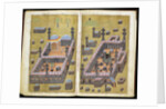 MS.343.f15v-16r The mosques at Medina & Mecca, from `Reasons for Charity', by Mustafa Al-Shukri, 1160 by Persian School