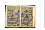 MS.343.f15v-16r The mosques at Medina & Mecca, from `Reasons for Charity', by Mustafa Al-Shukri, 1160 by Persian School