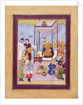 Khamsa of Nizami in a pavilion among followers and attendants, c.1590 by Persian School