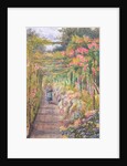 Young Girl Walking under a Rose Pergola by English School