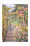 Young Girl Walking under a Rose Pergola by English School