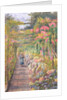 Young Girl Walking under a Rose Pergola by English School