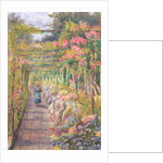 Young Girl Walking under a Rose Pergola by English School