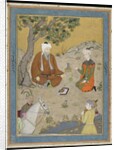 Holy man with prince and attendants, detached album folio with painting, c.1900 by Indian School