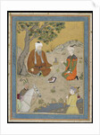 Holy man with prince and attendants, detached album folio with painting, c.1900 by Indian School