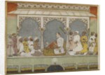 A reading of the Qur'an at court, Album folio with painting, mid-18th century by Indian School