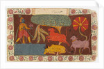 Krishna and Cows at a Pond by Indian School