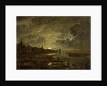 A Village on a River by Moonlight, c.1645-1700 by Aert van der Neer