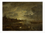 A Village on a River by Moonlight, c.1645-1700 by Aert van der Neer