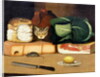 Larder still life with a cat hunting a mouse, c.1840 by English School