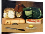 Larder still life with a cat hunting a mouse, c.1840 by English School