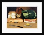 Larder still life with a cat hunting a mouse, c.1840 by English School