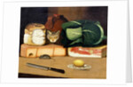 Larder still life with a cat hunting a mouse, c.1840 by English School