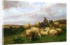 Shepherdess resting with her flock, 1867 by Edmond Jean-Baptiste Tschaggeny