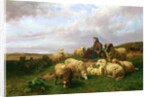 Shepherdess resting with her flock, 1867 by Edmond Jean-Baptiste Tschaggeny