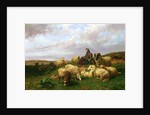 Shepherdess resting with her flock, 1867 by Edmond Jean-Baptiste Tschaggeny