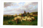 Shepherdess resting with her flock, 1867 by Edmond Jean-Baptiste Tschaggeny