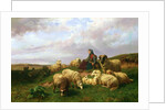 Shepherdess resting with her flock, 1867 by Edmond Jean-Baptiste Tschaggeny