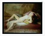 Nude lying on a chaise longue by Gustave-Henri-Eugene Delhumeau