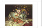 Still life of flowers in a Chinese vase with pomegranates by Eugene Henri Cauchois