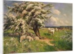 Sheep and cattle in a landscape by Arthur Walker Redgate