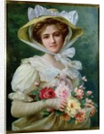 Elegant lady with a bouquet of roses by Emile Vernon