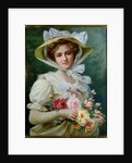 Elegant lady with a bouquet of roses by Emile Vernon