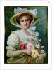 Elegant lady with a bouquet of roses by Emile Vernon