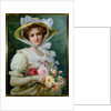 Elegant lady with a bouquet of roses by Emile Vernon