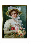 Elegant lady with a bouquet of roses by Emile Vernon